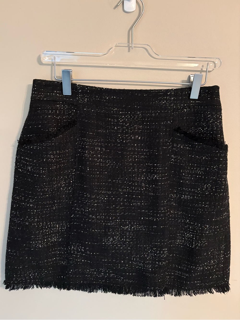 LOFT Black Tweed Fringe Hem Mini Skirt w Pockets | Women's Sz 6